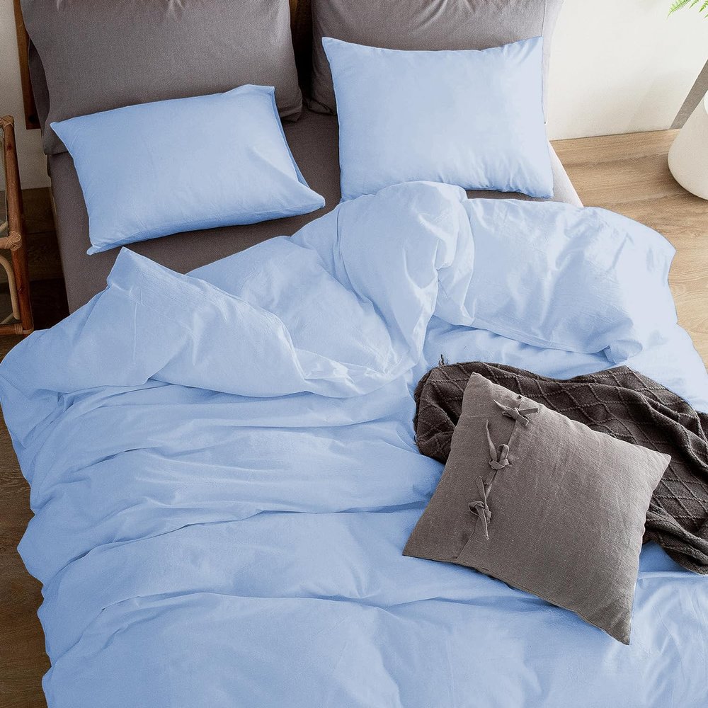 3Pcs 100% Egyptian Cotton Duvet Cover Set 1000 TC Soft Smooth Hotel Luxury Bedding Duvet Cover with Zipper Closure and Corner Ties Super King Plus Size (120" x 120") Inch, Light Blue Solid