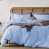 3Pcs 100% Egyptian Cotton Duvet Cover Set 1000 TC Soft Smooth Hotel Luxury Bedding Duvet Cover with Zipper Closure and Corner Ties Super King Plus Size (120" x 120") Inch, Light Blue Solid view 3