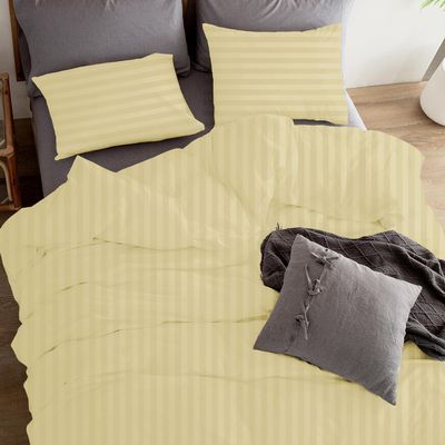 1Pcs 100% Egyptian Cotton Duvet Cover 1000 TC Soft Smooth Hotel Luxury Bedding Duvet Cover with Zipper Closure and Corner Ties Oversized Queen Size (98" x 98") Inch, Ivory Stripe