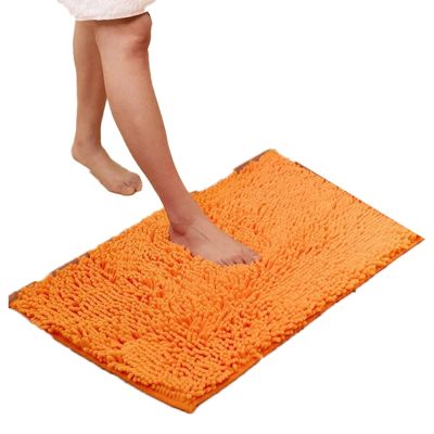 Bath Rug Microfiber Thick Soft Absorbent Chenille Rubber Mats, Non Slip, Machine Washable Rugs for Bathroom Floor, Tub and Shower (Orange) 50 x 160cm