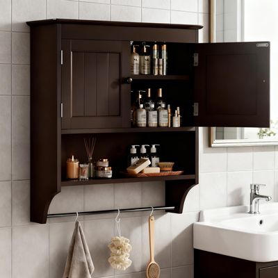 Bealife Wall Mounted Bathroom Cabinet with Towel Bar - Espresso