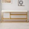 GUAWJRZDP 2-tier Shoe Bench, Shoe Rack Bench, Shoe Storage Bench, with Leather Cushion, Entryway Bench Metal Frame, with Anti-slip Mats, for Entryway Living Room, Balcony, Hallway(Color:Off-white+gold view 1