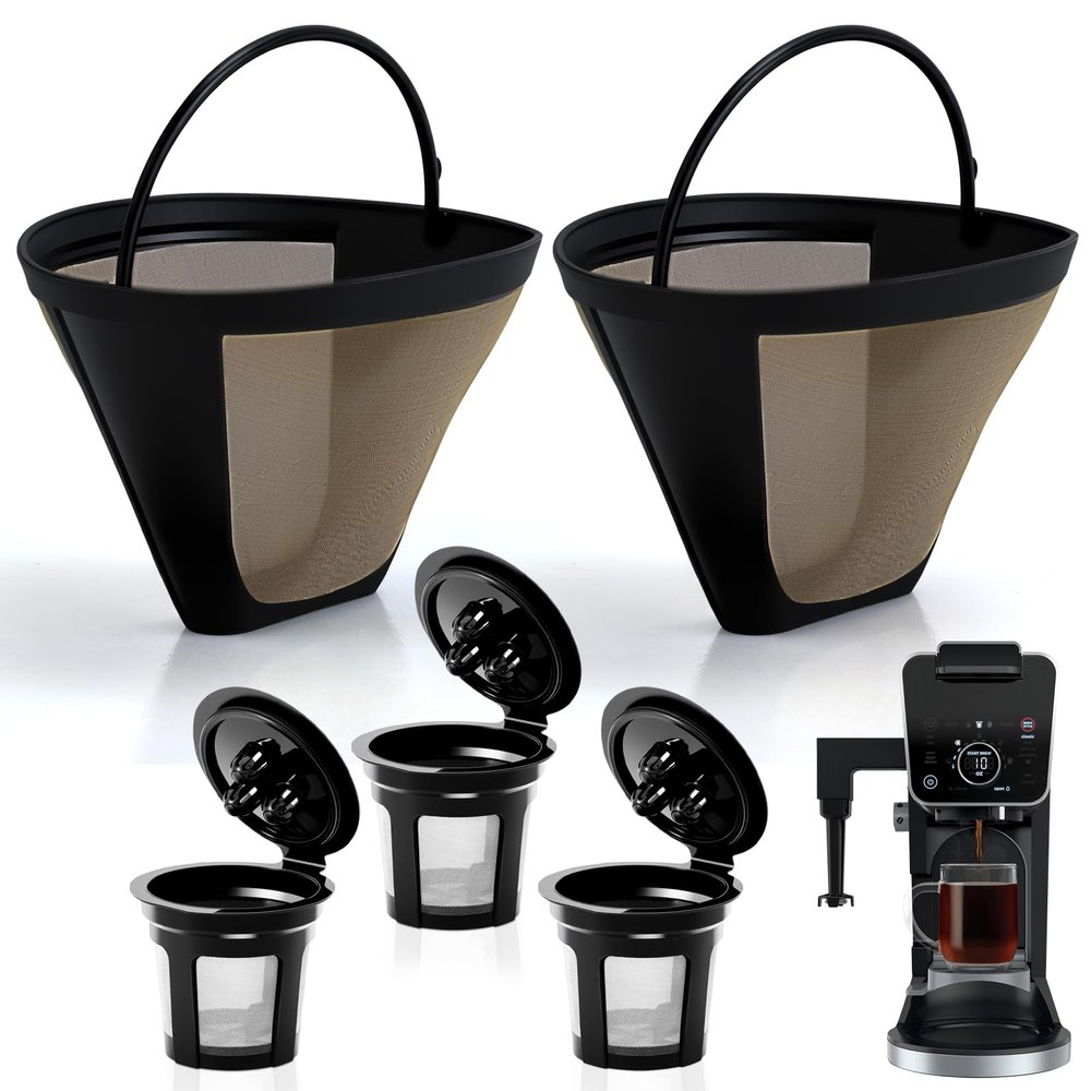 Reusable Coffee Pods compatible with Ninja CFP301Coffee Maker-Only Fits 3-Hole Needle Machines,3 Pack Reusable K Cups Pods and 2 Pack Reusable Filter Not for Ninja CFP101 PB051