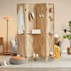Aleesing 4 Panel Pegboard Display with 16 Hooks, Wooden Pegboard Room Divider Wall with Shelf, Partition Room Dividers and Folding Privacy Screens, Bedroom, Jewelry Store, Natural view 1