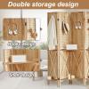 Aleesing 4 Panel Pegboard Display with 16 Hooks, Wooden Pegboard Room Divider Wall with Shelf, Partition Room Dividers and Folding Privacy Screens, Bedroom, Jewelry Store, Natural view 4