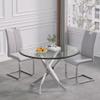 KUVADAZ Glass Dining Table Set for 2, 3 Piece Kitchen Table Set, 36" Round Silver Glass Dining Room Table Set, Modern Kitchen and Dining Room Table Set with 2 Grey PU Leather Dining Chairs view 1