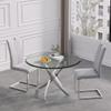 KUVADAZ Glass Dining Table Set for 2, 3 Piece Kitchen Table Set, 36" Round Silver Glass Dining Room Table Set, Modern Kitchen and Dining Room Table Set with 2 Grey PU Leather Dining Chairs view 2