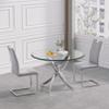 KUVADAZ Glass Dining Table Set for 2, 3 Piece Kitchen Table Set, 36" Round Silver Glass Dining Room Table Set, Modern Kitchen and Dining Room Table Set with 2 Grey PU Leather Dining Chairs view 3