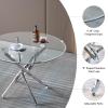 KUVADAZ Glass Dining Table Set for 2, 3 Piece Kitchen Table Set, 36" Round Silver Glass Dining Room Table Set, Modern Kitchen and Dining Room Table Set with 2 Grey PU Leather Dining Chairs view 4