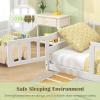 GIANTEX Twin Floor Bed for Kids, Wood Montessori Bed with Safety Guardrails, Floor Bed Frame for Kids, Boys, Girls, No Box Spring Needed, White view 4