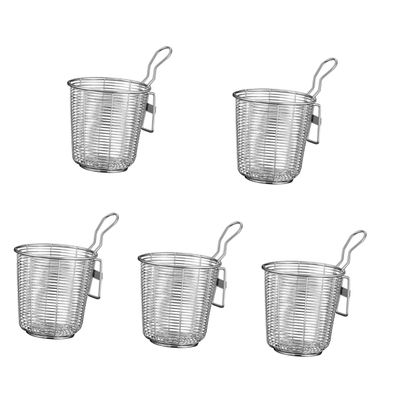 2pcs Hot Pot Colander Metal Spoons Stainless Steel Hooks Asian Noodles Spider Strainer Pasta Boiling Basket Pasta Strainer with Handle Spoon Strainer Noodle Colander Mesh Basket(Color:Silverx5pcs,Size