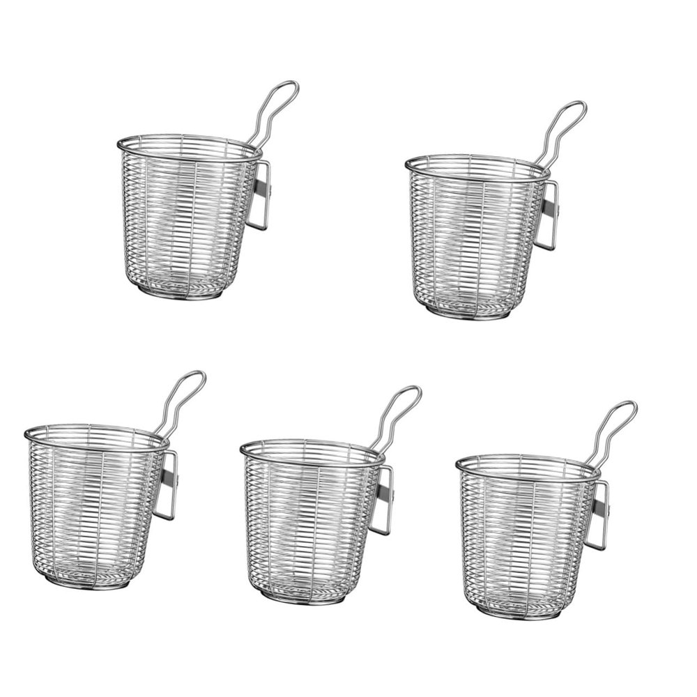 2pcs Hot Pot Colander Metal Spoons Stainless Steel Hooks Asian Noodles Spider Strainer Pasta Boiling Basket Pasta Strainer with Handle Spoon Strainer Noodle Colander Mesh Basket(Color:Silverx5pcs,Size