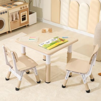 SINKIPA Kids Table and Chairs Set, 23.6''L x 23.6''W Toddler Table and Chairs, Height Adjustable Kids Study Table for Ages 2-10, Graffiti Desktop Children Activity Table with Anti-Slip Foot Covers