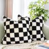 AmHoo Pack of 2 Decorative Throw Pillow Covers Checkerboard Luxury Super Soft Faux Fur Wool Set Case Cushion for Couch Sofa Bedroom 22 x 22-Inch Black view 1