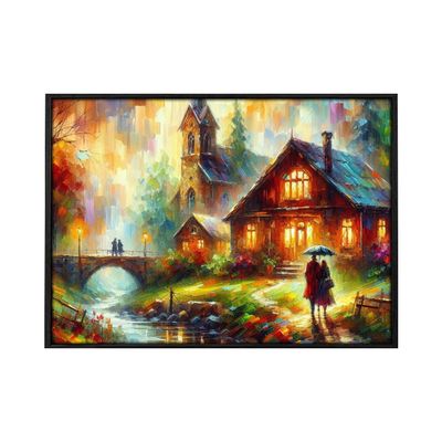 BOHU Peaceful Retreat Canvas Wall Art Cityscape Style Oil Painting Style Canvas Wall Art, Colours Canvas Wall Art with Landmark Style