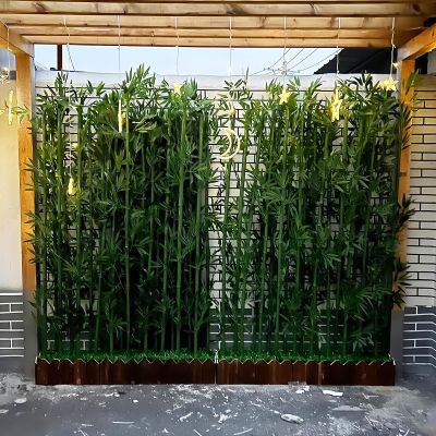 XOOFMASS Fake Bamboo Plant Tall Artificial Bamboo Trees with Wood Base, Fake Bamboo Silk Faux Tree Ornamental Privacy Screen for Balcony Exterior Deck Garden,H:1.8m,100x18x19cm/16pole