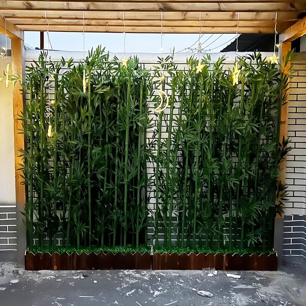 XOOFMASS Fake Bamboo Plant Tall Artificial Bamboo Trees with Wood Base, Fake Bamboo Silk Faux Tree Ornamental Privacy Screen for Balcony Exterior Deck Garden,H:1.8m,100x18x19cm/16pole