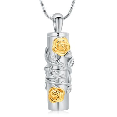 AIWENXI Cylinder Urn Necklace for Ashes Roseflower Cremation Jewelry Urn Ashes Necklace for Women Men Memorial Keepsake Necklace of Loved One