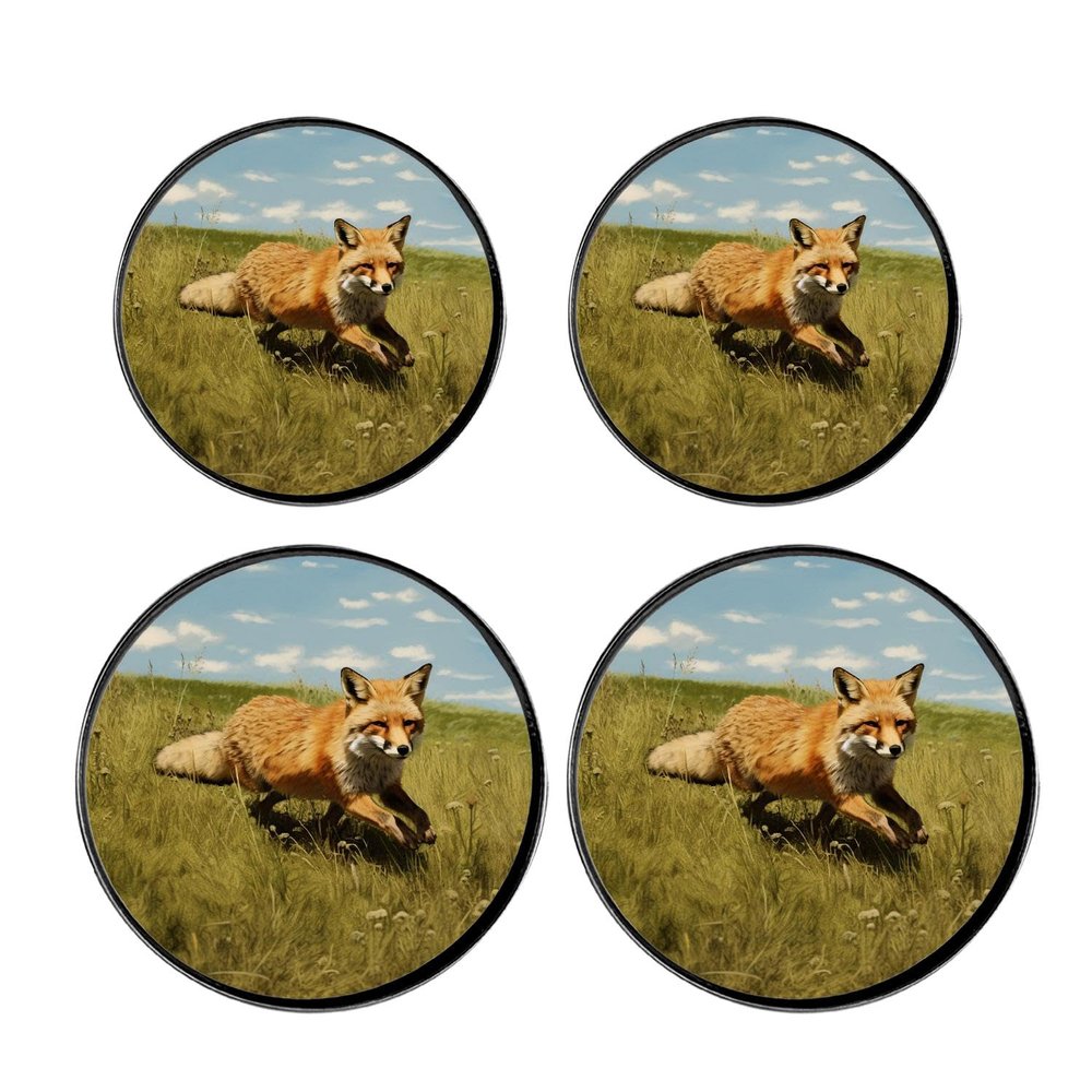 Red Fox Jumping Running in Fresh Green Grass Daytime Print Set of 4 Stove Burner Covers - Premium Round Electric Stove Range Protectors,8 IN & 10 IN