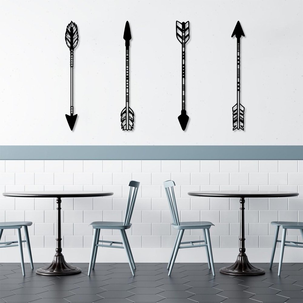 Arrow Wall Decor, Metal Arrow Wall Art, Metal Wall Arrow, Metal Arrow Wall Decor, Metal Wall Art, Rustic Metal Wall Art, Wall Hanging Decor, Wall Art for Living Room Farmhouse (59"x7" | 150x18.5 cm x4pcs, Black)