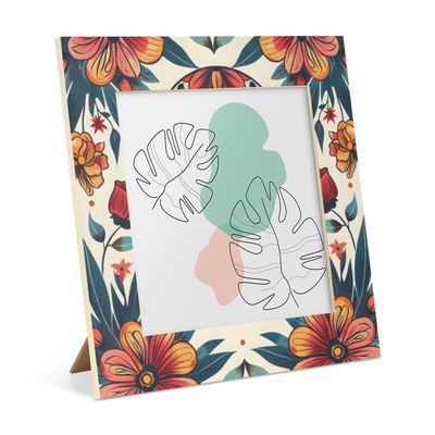Mintoprints Skull 5x5 Picture Frame, Sugar Skull Square Wood Photo Frame for Table Top Display and Wall Mounting 5x5 Display Picture