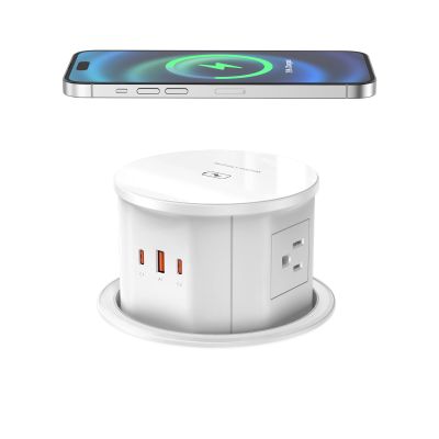 Pop Up Countertop Outlet with 15W Wireless Charger, PD 65W USB-C Ports & 4 AC Outlets, 800J Surge Protection, 4.75 inch Pop Up Electrical Outlet, 6Ft Cord for Home Office(ETL & FCC Listed)