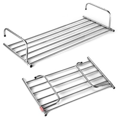 Extendable Balcony Drying Rack, Stainless Steel Telescopic Folding Hanging Drying Rack, Wall-Mounted Clothes Airer Hanging Drying Rack for Indoor and Outdoor Railing