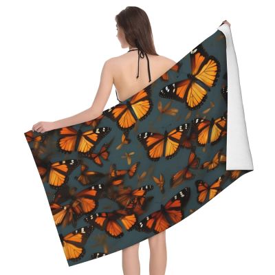 QHWLR Heaps of Orange Monarch Butterflies Print Microfiber Absorbent Beach Towel Yoga Gym Sports,Travel Camping (52" x 32")