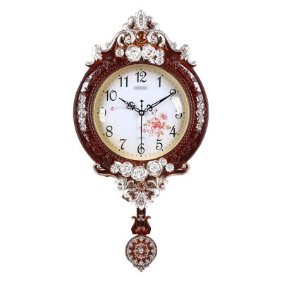 Wall Clocks Vintage with Pendulum Non - Ticking, Beautifully Carved, Wall Clocks for Living Room Decor Fancy for Living Bedroom Wall Vintage Decor(Color:E)