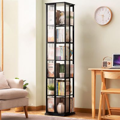 ZYZSY Display Rotating Bookshelf, 360 Spinning Bookshelf, Bamboo Rotating Storage, Rotating Bookshelf Tower for Corner, for Small Space, Bedroom, Study Room(Color:Black,Size:37x37x178cm/14x14x70in)