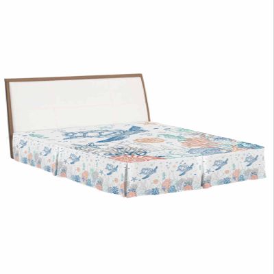 Coastal Turtle Blue Bed Skirt King Size 16 Inch Drop with Split Corners, Dust Ruffled Pleated Bed Skirts Wrap Around Tailored Bed Skirt Valance for Bedroom Ocean Orange Green Coral Seaweed Shells