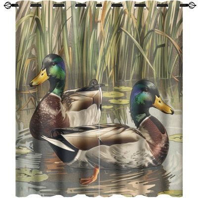 HDESDIS Mallard Duck Blackout Curtains for Bedroom Living Room, Country Field Pond Wild Animal Thermal Insulated Curtains Window Drapes with Grommet, 2 Panels, Each 21" W x 45" L