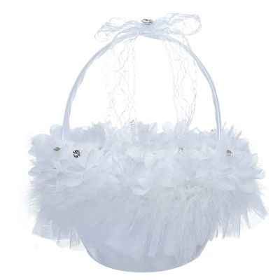 Ddewing Flower Girl Basket, Wedding Hand Held Flower Basket, Lace Bow Decorative Basket, White Plastic Flower Basket, Candy Flower Basket for Wedding Flower Girl(#6 (2pcs))