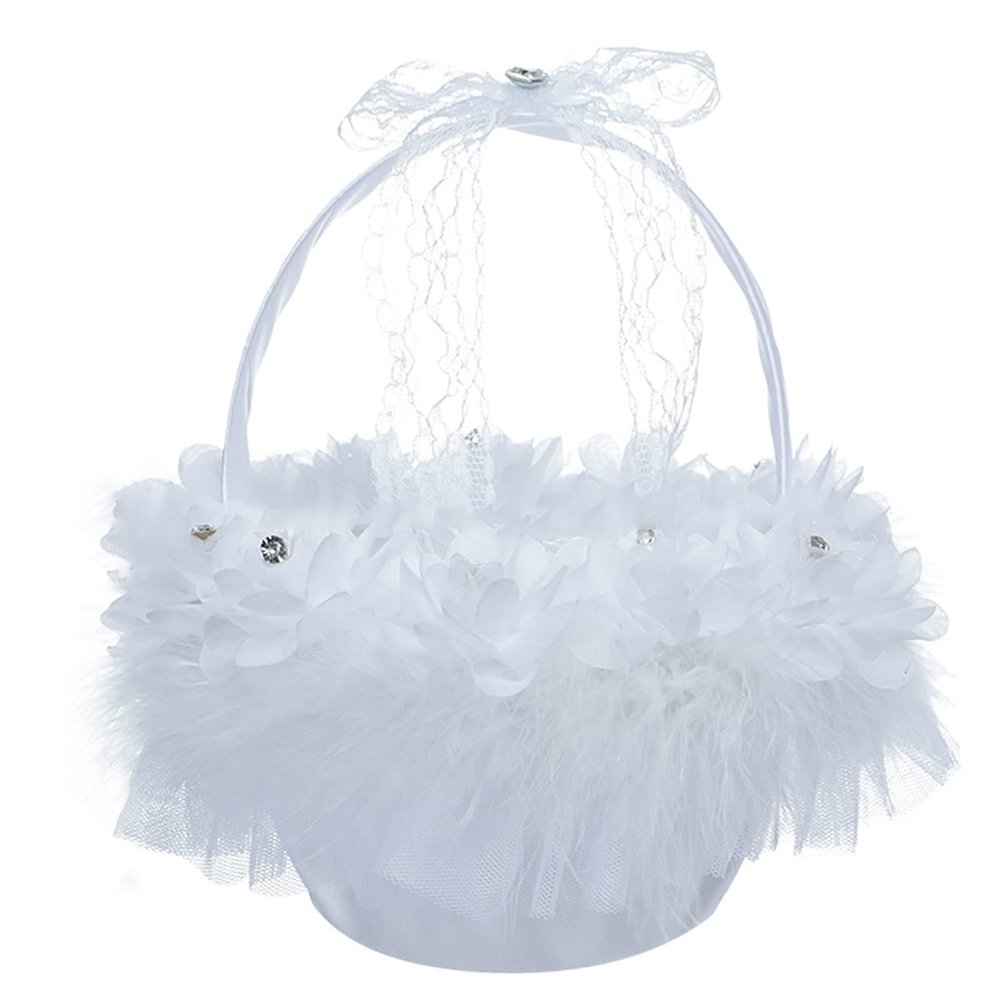 Ddewing Flower Girl Basket, Wedding Hand Held Flower Basket, Lace Bow Decorative Basket, White Plastic Flower Basket, Candy Flower Basket for Wedding Flower Girl(#6 (2pcs))