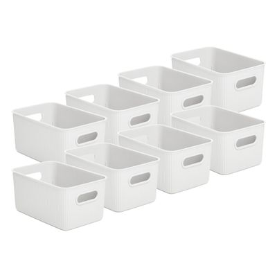 Superio Decorative Plastic Basket Open Home Storage Bins Organizer Baskets, Medium, White (8 Pack) Container Boxes for Organizing Closet Storage Bins for Shelves Drawer Shelf, 5 Liter