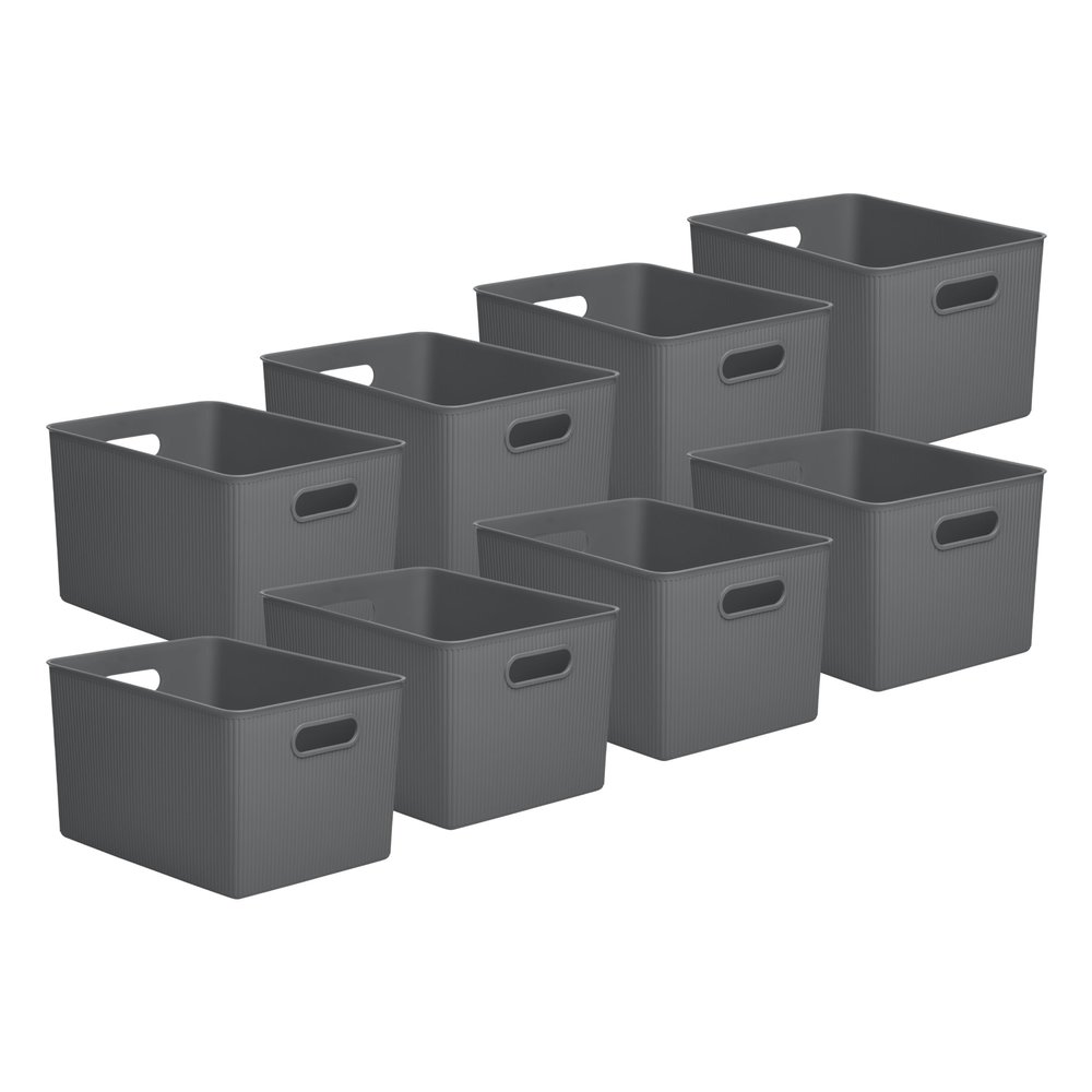 Superio Decorative Plastic Basket Open Home Storage Bins Organizer Baskets, X-Large Grey (8 Pack) Container Boxes for Organizing Closet Storage Bins for Shelves Drawer Shelf 22 Liter/23 Quart