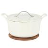 Bloomhouse - Two Time Oprah's Favorite Things Winner - 7 Qt Cast Iron Dutch Oven W/Embossed Lid, European Enamel, & Walnut Wood Trivet - Oat White view 1