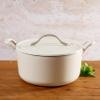 Bloomhouse - Two Time Oprah's Favorite Things Winner - 7 Qt Cast Iron Dutch Oven W/Embossed Lid, European Enamel, & Walnut Wood Trivet - Oat White view 3