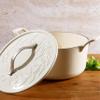 Bloomhouse - Two Time Oprah's Favorite Things Winner - 7 Qt Cast Iron Dutch Oven W/Embossed Lid, European Enamel, & Walnut Wood Trivet - Oat White view 4