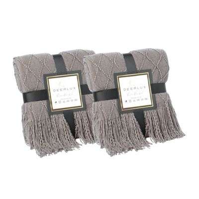 Set of 2 Decorative Throw Blanket - 50x60in Soft Knit with Fringe Edges, Lightweight, Breathable, Easy Care, Versatile, All-Season, Ideal for Lounging, Gifting