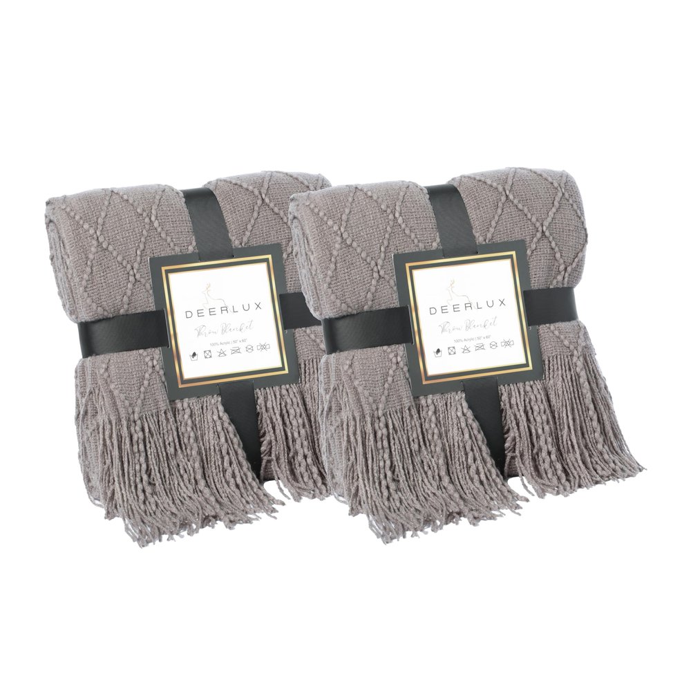 Set of 2 Decorative Throw Blanket - 50x60in Soft Knit with Fringe Edges, Lightweight, Breathable, Easy Care, Versatile, All-Season, Ideal for Lounging, Gifting