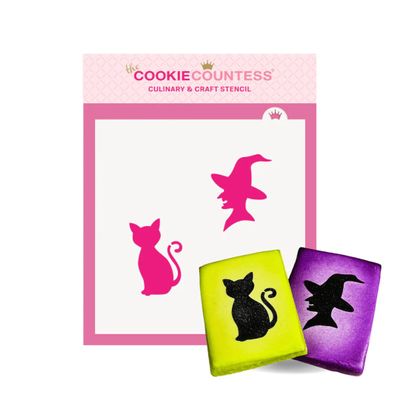 The Cookie Countess Witch and Cat Silhouette Stencil