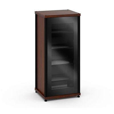 Salamander Designs Synergy Model 402, Single-Width AV Cabinet, Dark Walnut Black Glass with Black Posts