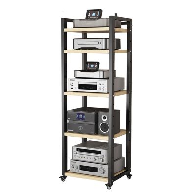 Audio Rack Tower Stand 5 6 7 8 Tier, Av Media Cabinet with Djustable Height Shelf for Living, Studio Component Storage, Floor Movable Stereo Record Player(Color:5 tier(Walnut board),Size:50cm wide)