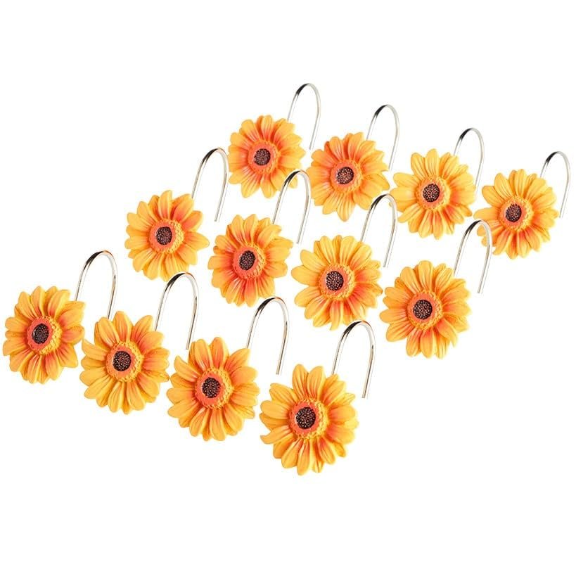 Jacobean Sunflower Bath Collection - Set of 12 Shower Hooks, Yellow, 2139212
