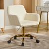 Homedraft Faux Fur 360Swivel Desk Chair, Height Adjustable Home Office Armchair with Golden Base for Teens Women Girls, Upholstery Computer Chair for Home Studios, Corduroy & Beige view 2