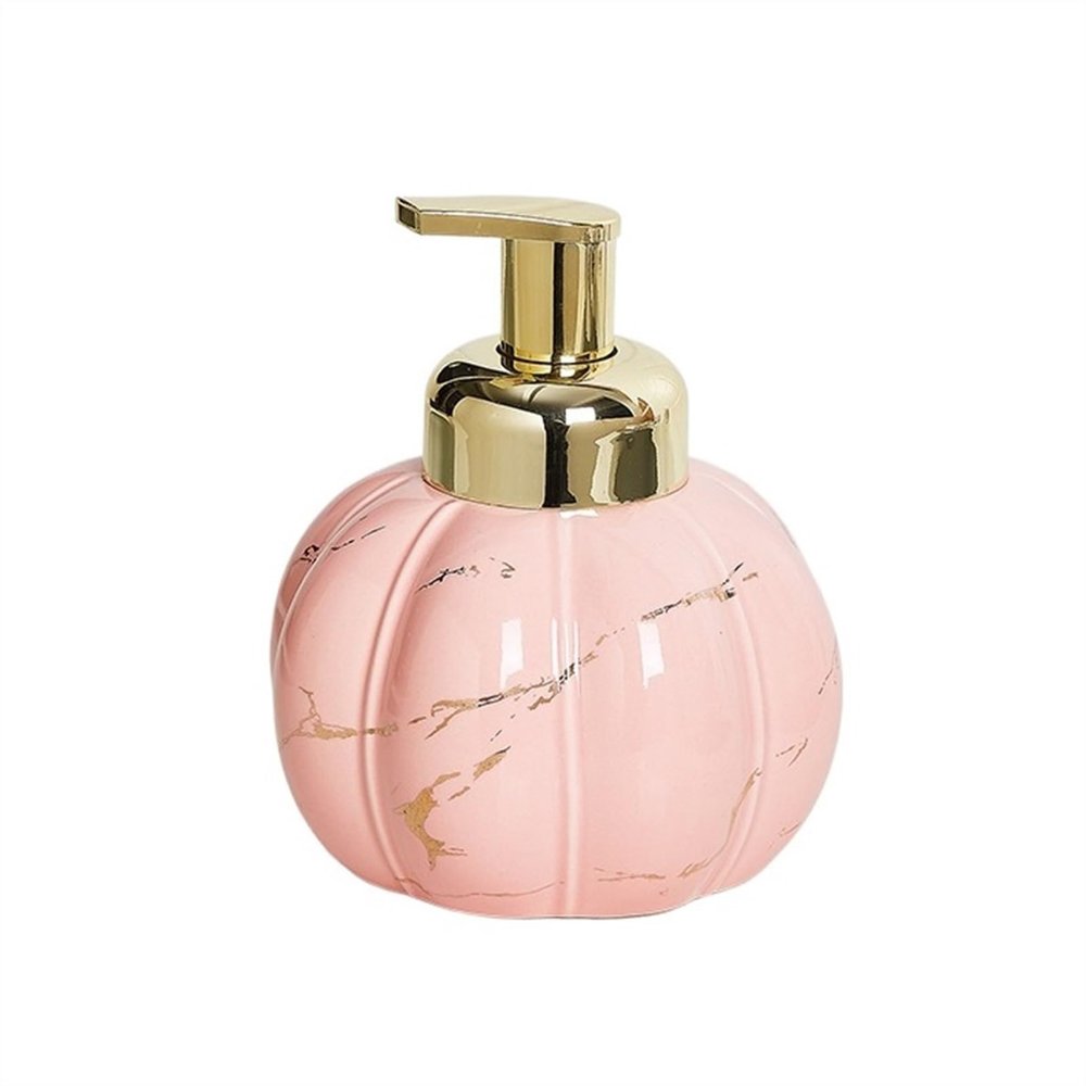 GLigeT Hand Soap Dispenser 460ml/15.5oz Rounded Bathroom Soap Dispenser Ceramics with Golden Pump and Exquisite Marble Patterns Modern Ceramic Dispensers Bottle Soap Dispenser Soap Dispensor(Pink)