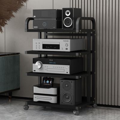 ZJKXJH Black Record Player Shelf Movable, Media Stand DVD Audio Rack Floorstanding 3 4 5 Tier Component Storage Holder, Living Room Game Equipment Cabinet(Color:4 Tier 50x40x85.5cm)