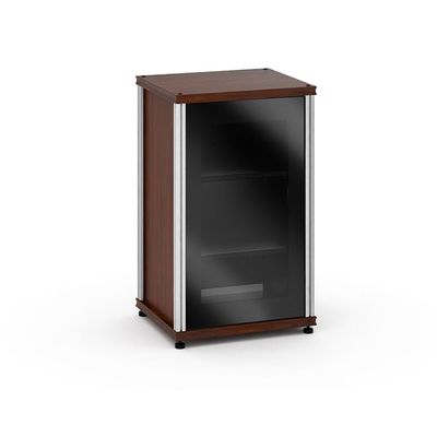 Salamander Designs Synergy Model 303, Single-Width AV Cabinet, Dark Walnut/Black Glass with Aluminum Posts
