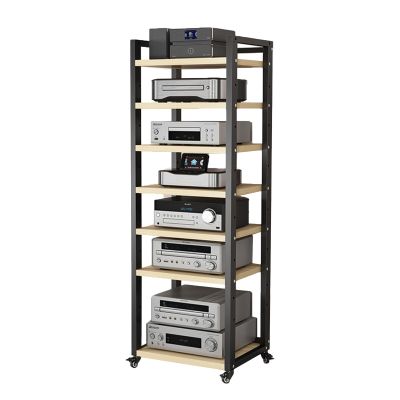 Audio Rack Tower Stand 5 6 7 8 Tier, Av Media Cabinet with Djustable Height Shelf for Living, Studio Component Storage, Floor Movable Stereo Record Player(Color:7 tier(Walnut board),Size:50cm wide)